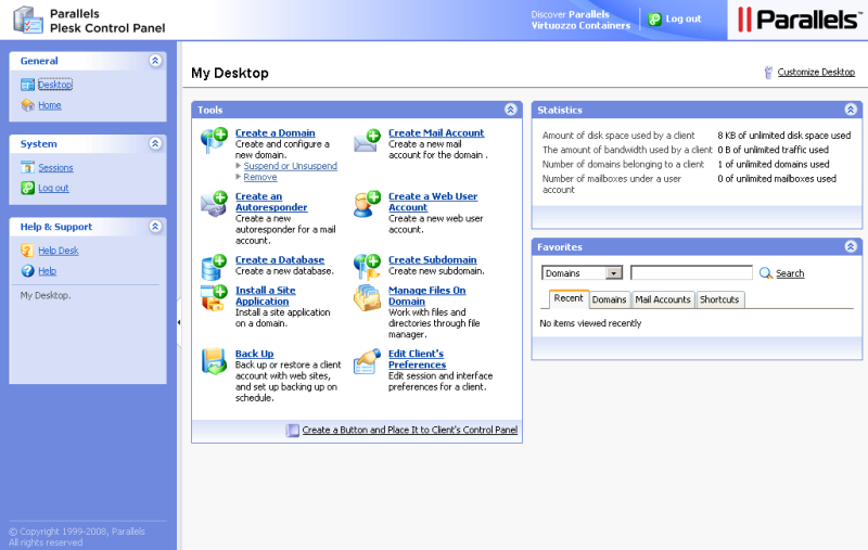 Client's desktop view